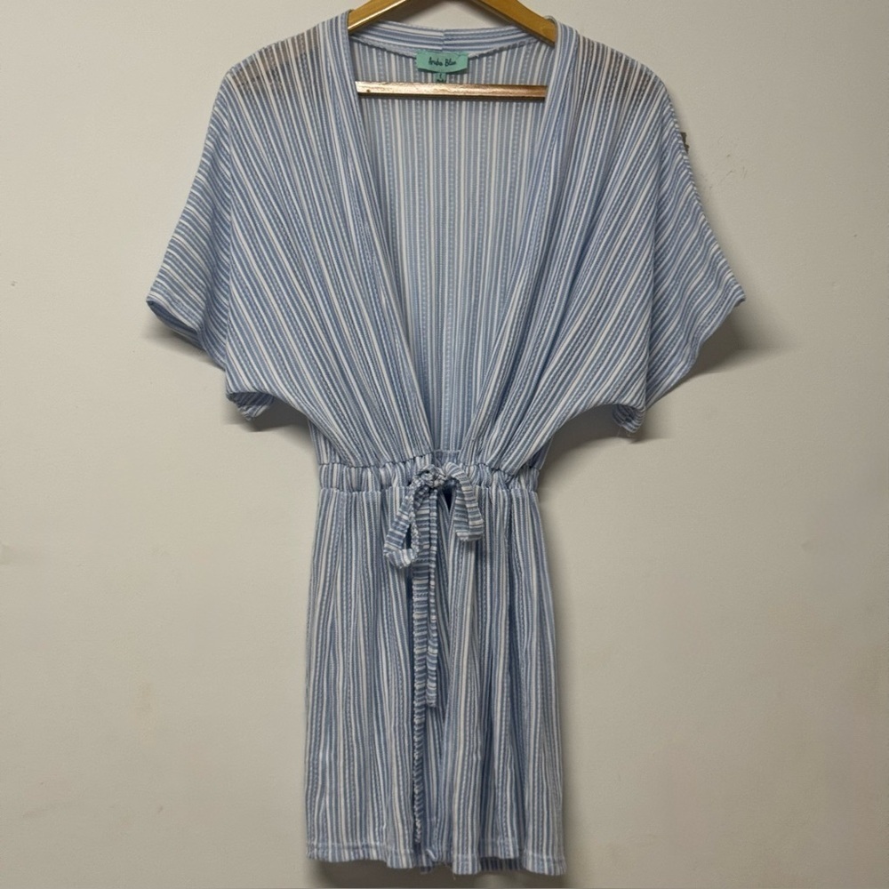 Aruba Blue Striped Coastal Swim Cover Up L